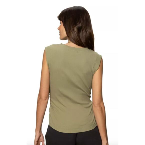 SANCTUARY Top Size XS NEW Sage Green Ribbed Ruched Tank Crew Neck - Picture 2 of 10